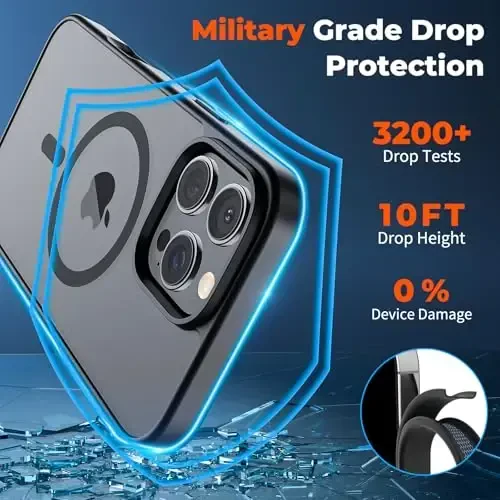 zapica Magnetic for iPhone 16 Pro Case, [Compatible with MagSafe] [Military Grade Drop Protection] Translucent Matte Shockproof Anti-Scratch Phone Case, Black - 4