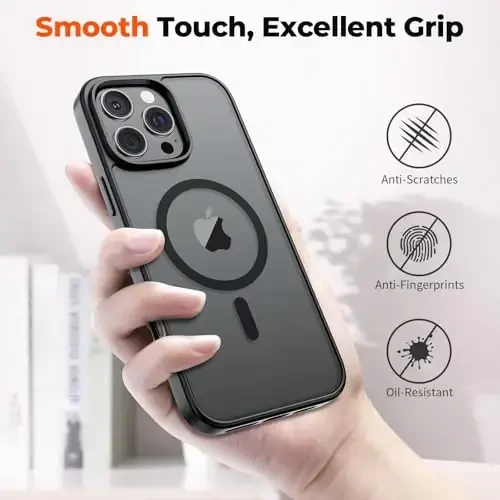 zapica Magnetic for iPhone 16 Pro Case, [Compatible with MagSafe] [Military Grade Drop Protection] Translucent Matte Shockproof Anti-Scratch Phone Case, Black - 6