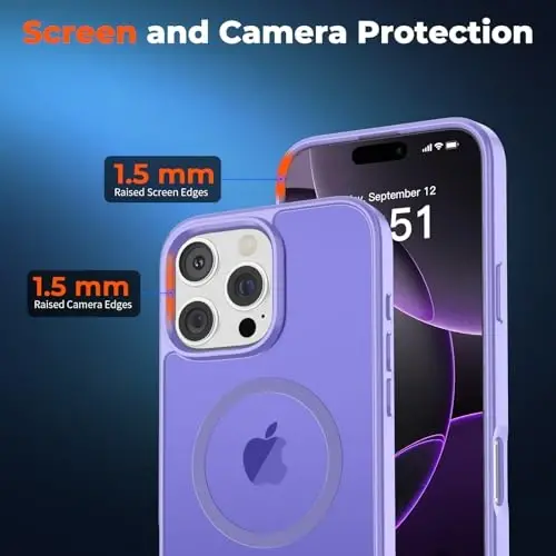 zapica Magnetic for iPhone 16 Pro Case, [Compatible with MagSafe] [Military Grade Drop Protection] Translucent Matte Shockproof Anti-Scratch Phone Case, Light Purple - 5