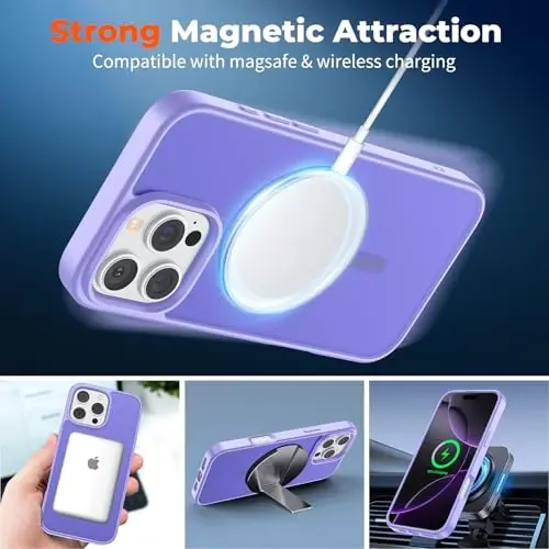 zapica Magnetic for iPhone 16 Pro Case, [Compatible with MagSafe] [Military Grade Drop Protection] Translucent Matte Shockproof Anti-Scratch Phone Case, Light Purple - ZAPICA