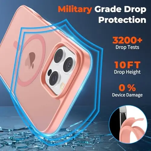 zapica Magnetic for iPhone 16 Pro Case, [Compatible with MagSafe] [Military Grade Drop Protection] Translucent Matte Shockproof Anti-Scratch Phone Case, Light Pink - 4
