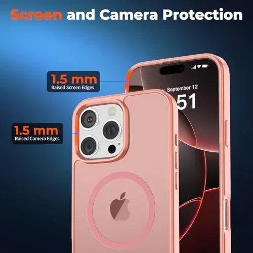 zapica Magnetic for iPhone 16 Pro Case, [Compatible with MagSafe] [Military Grade Drop Protection] Translucent Matte Shockproof Anti-Scratch Phone Case, Light Pink - 5