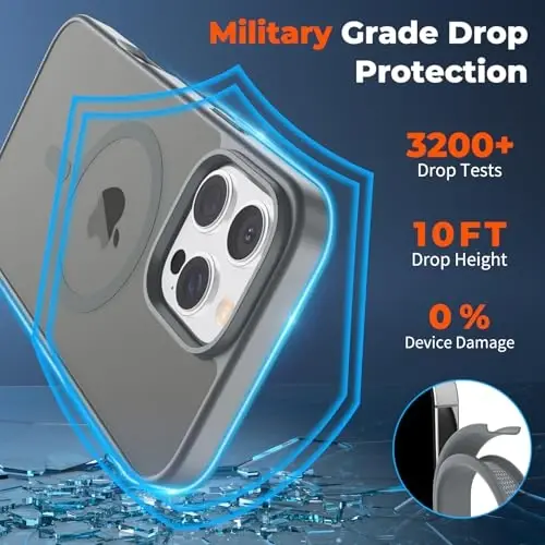 zapica Magnetic for iPhone 16 Pro Case, [Compatible with MagSafe] [Military Grade Drop Protection] Translucent Matte Shockproof Anti-Scratch Phone Case, Dark Gray - 4