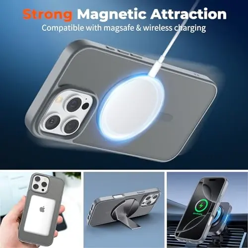 iPhone 16 Pro için zapica Manyetik Kılıf, [MagSafe ile Uyumlu] [Askeri Sınıf Düşme Koruması] Yarı Saydam Mat Darbeye Dayanıklı Çizilmez Telefon Kılıfı, Koyu Gri - 1