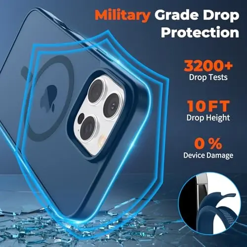 zapica Magnetic for iPhone 16 Pro Case, [Compatible with MagSafe] [Military Grade Drop Protection] Translucent Matte Shockproof Anti-Scratch Phone Case, Dark Blue - 4