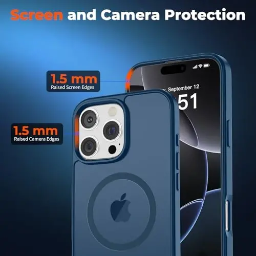 zapica Magnetic for iPhone 16 Pro Case, [Compatible with MagSafe] [Military Grade Drop Protection] Translucent Matte Shockproof Anti-Scratch Phone Case, Dark Blue - 5