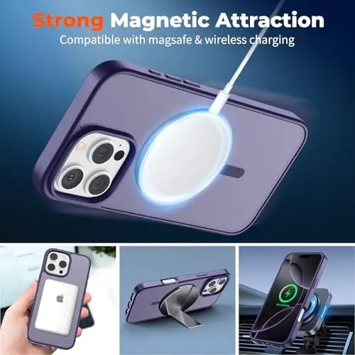 zapica Magnetic for iPhone 16 Pro Case, [Compatible with MagSafe] [Military Grade Drop Protection] Translucent Matte Shockproof Anti-Scratch Phone Case, Dark Purple - 3