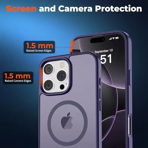 zapica Magnetic for iPhone 16 Pro Case, [Compatible with MagSafe] [Military Grade Drop Protection] Translucent Matte Shockproof Anti-Scratch Phone Case, Dark Purple - 5
