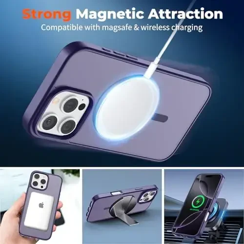 zapica Magnetic for iPhone 16 Pro Case, [Compatible with MagSafe] [Military Grade Drop Protection] Translucent Matte Shockproof Anti-Scratch Phone Case, Dark Purple - 3