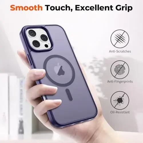 zapica Magnetic for iPhone 16 Pro Case, [Compatible with MagSafe] [Military Grade Drop Protection] Translucent Matte Shockproof Anti-Scratch Phone Case, Dark Purple - 6