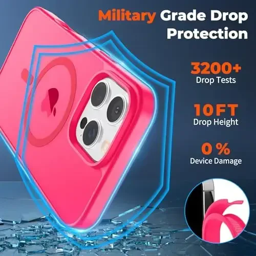 zapica Magnetic for iPhone 16 Pro Case, [Compatible with MagSafe] [Military Grade Drop Protection] Translucent Matte Shockproof Anti-Scratch Phone Case, Hot Pink - 4
