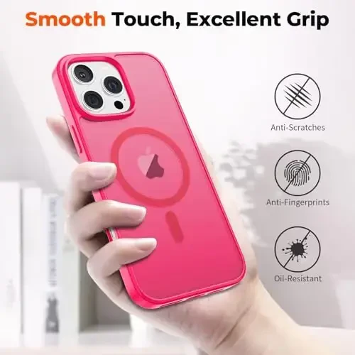zapica Magnetic for iPhone 16 Pro Case, [Compatible with MagSafe] [Military Grade Drop Protection] Translucent Matte Shockproof Anti-Scratch Phone Case, Hot Pink - 6