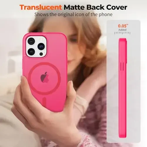 zapica Magnetic for iPhone 16 Pro Case, [Compatible with MagSafe] [Military Grade Drop Protection] Translucent Matte Shockproof Anti-Scratch Phone Case, Hot Pink - 7