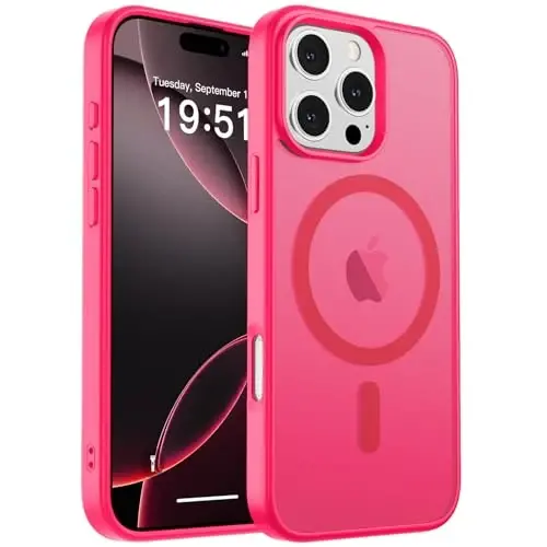 zapica Magnetic for iPhone 16 Pro Case, [Compatible with MagSafe] [Military Grade Drop Protection] Translucent Matte Shockproof Anti-Scratch Phone Case, Hot Pink - ZAPICA (1)
