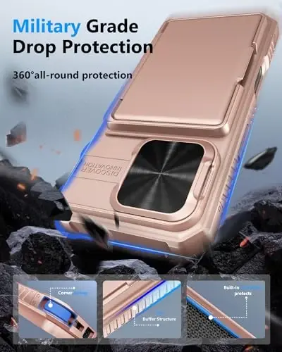 ATATOO for iPhone 16 Pro Case Wallet, Built-in Card Holder (Store 3-5 Cards) & Slide Lens Cover, Military Grade Protection, Shockproof Silicone Protective Case for iPhone 16 Pro 6.3