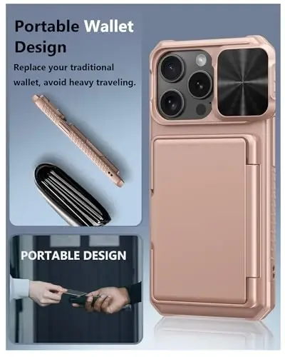 ATATOO for iPhone 16 Pro Case Wallet, Built-in Card Holder (Store 3-5 Cards) & Slide Lens Cover, Military Grade Protection, Shockproof Silicone Protective Case for iPhone 16 Pro 6.3
