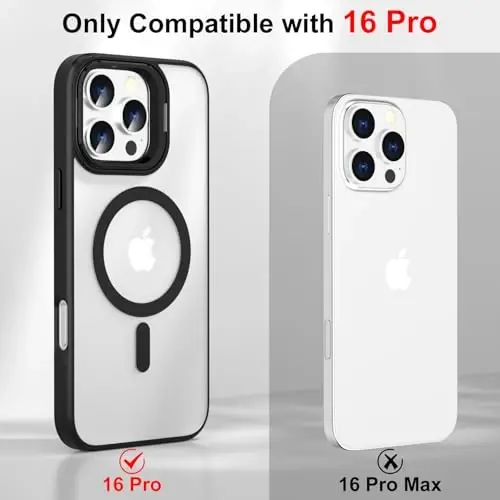 Designed for iPhone 16 Pro Case Magnetic with Kickstand & Sreen Protector,Slim Shockproof Military protecive Buil-in Camera Ring Stand Phone Cover Case for 16 Pro 2024 6.3inch (Black) - 6