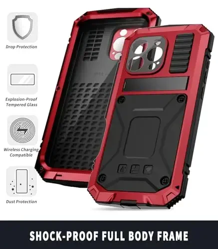 fit for iPhone 16 Pro Case 6.3inch Heavy Duty Rugged [Aluminium Stan] Military Grade Metal Rubber [Built in Screen Protector Camera Lens ] Phone Cover (, fit for iPhone 16 Pro 6.3'' 2024) Red - 5