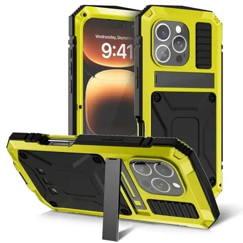 fit for iPhone16 Pro Case 6.3inch Heavy Duty Rugged [Aluminium Stan] Military Grade Metal Rubber [Built in Screen Protector Camera Lens ] Phone Cover (,fit for iPhone 16 Pro 6.3'' 2024) Yellow - LUNIVOP (1)