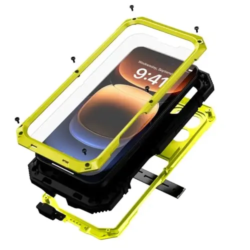 iPhone 16 Pro Kılıfı 6.3 inç Ağır Hizmet Tipi Sağlam [Alüminyum Stand] Askeri Sınıf Metal Kauçuk [Dahili Ekran Koruyucu Kamera Lensi] Telefon Kapağı (iPhone 16 Pro 6.3'' 2024 için uygundur) Sarı - LUNIVOP