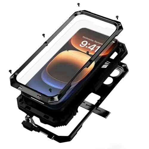 iPhone 16 Pro Kılıfı 6.3 inç Ağır Hizmet Tipi Sağlam [Alüminyum Standlı] Askeri Sınıf Metal Kauçuk [Dahili Ekran Koruyucu Kamera Lensi] Telefon Kılıfı (, iPhone 16 Pro 6.3'' 2024 için uygundur) Siyah - 7