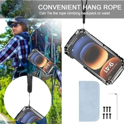 iPhone 16 Pro Kılıfı 6.3 inç Ağır Hizmet Tipi Sağlam [Alüminyum Standlı] Askeri Sınıf Metal Kauçuk [Dahili Ekran Koruyucu Kamera Lensi] Telefon Kılıfı (, iPhone 16 Pro 6.3'' 2024 için uygundur) Siyah - 9