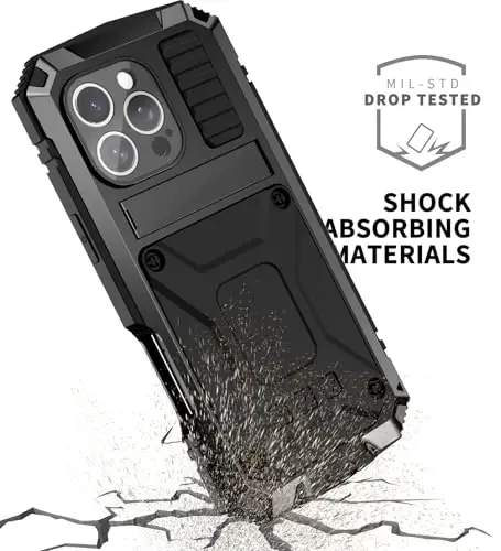 iPhone 16 Pro Kılıfı 6.3 inç Ağır Hizmet Tipi Sağlam [Alüminyum Standlı] Askeri Sınıf Metal Kauçuk [Dahili Ekran Koruyucu Kamera Lensi] Telefon Kılıfı (, iPhone 16 Pro 6.3'' 2024 için uygundur) Siyah - 11