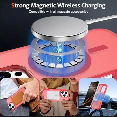 Anuck Case for iPhone 16 Pro Case Magnetic Phone Case Compatible with MagSafe, Soft TPU Bumper Hard Translucent Matte Back Slim Fit Shockproof Protective Cover for Men Women Girls - Light Red - 2