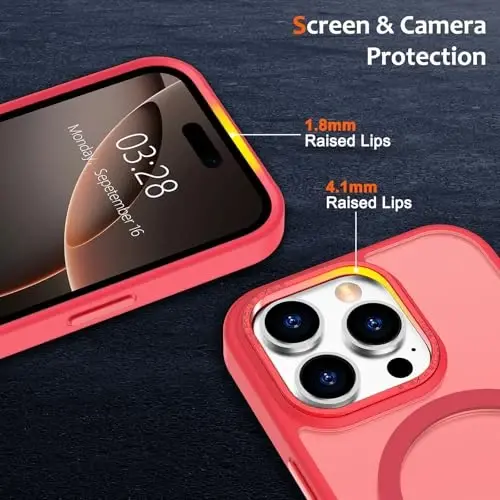 Anuck Case for iPhone 16 Pro Case Magnetic Phone Case Compatible with MagSafe, Soft TPU Bumper Hard Translucent Matte Back Slim Fit Shockproof Protective Cover for Men Women Girls - Light Red - 3