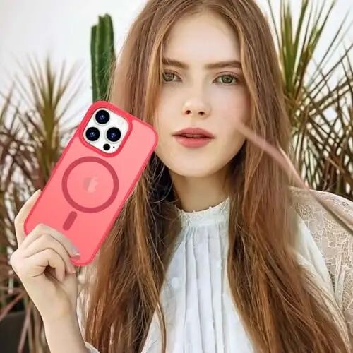Anuck Case for iPhone 16 Pro Case Magnetic Phone Case Compatible with MagSafe, Soft TPU Bumper Hard Translucent Matte Back Slim Fit Shockproof Protective Cover for Men Women Girls - Light Red - ANUCK