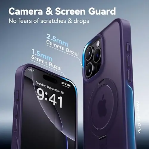 CASEKOO Ultra-Magnetic Stand for iPhone 16 Pro Case [Military Drop Protection] [Compatible with MagSafe] Shockproof Translucent Matte Slim Ring Holder Case for iPhone 16 Pro 6.3