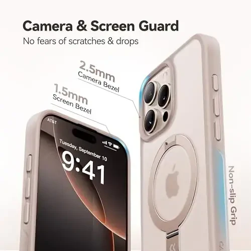 CASEKOO Ultra-Magnetic Stand for iPhone 16 Pro Case [Military Drop Protection] [Compatible with MagSafe] Shockproof Translucent Matte Slim Ring Holder Case for iPhone 16 Pro 6.3