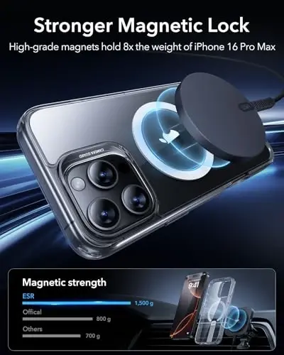ESR for iPhone 16 Pro Case with Kickstand, Military-Grade Shockproof Protection, Magnetic Fully Adjustable Flickstand Phone Case, Compatible with MagSafe Accessories, Boost Series, Clear - 4