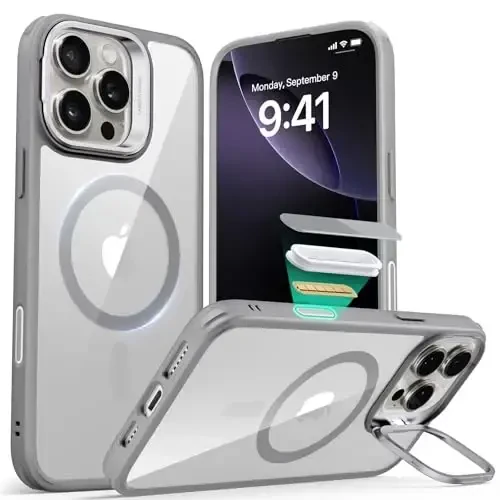 ESR for iPhone 16 Pro Case,Camera Control Button Compatible with MagSafe, Military-Grade Protective Case, Built-in Stash Stand Phone Case, Scratch-Resistant Back Cover, Classic Series, Clear Grey - ESR