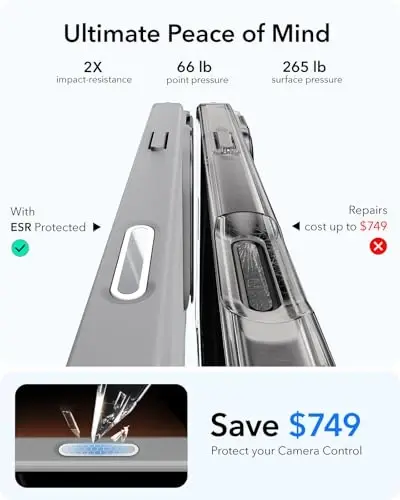 ESR for iPhone 16 Pro Case,Camera Control Button Compatible with MagSafe, Military-Grade Protective Case, Built-in Stash Stand Phone Case, Scratch-Resistant Back Cover, Classic Series, Clear Grey - 6