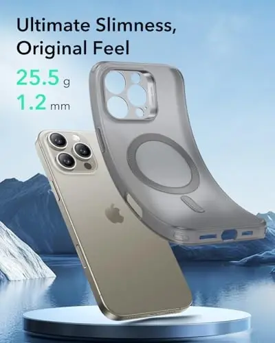 ESR for iPhone 16 Pro Case, Compatible with MagSafe, Camera Protection, Shockproof Thin Cover, Resists Yellowing and Scratches, Magnetic Phone Case for iPhone 16 Pro, Zero Series, Frosted Grey - 9