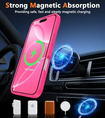 FNTCASE for iPhone 16 Pro Case: [Compatible with Magsafe] Translucent Matte Magnetic Phone Cover - Military Grade Drop Protection Shockproof Protective Cases - Hot Pink - 4