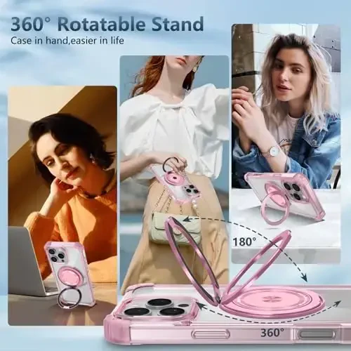 IYTRRYH for iPhone 16 Pro Case Magnetic Compatible with MagSafe Wireless Charging,with 2 Screen Protector,Built-in Kickstand,for 16 Pro Phone Case Military Grade Heavy Duty Protection Shockproof Pink - 8