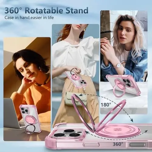 IYTRRYH for iPhone 16 Pro Case Magnetic Compatible with MagSafe Wireless Charging,with 2 Screen Protector,Built-in Kickstand,for 16 Pro Phone Case Military Grade Heavy Duty Protection Shockproof Pink - 8