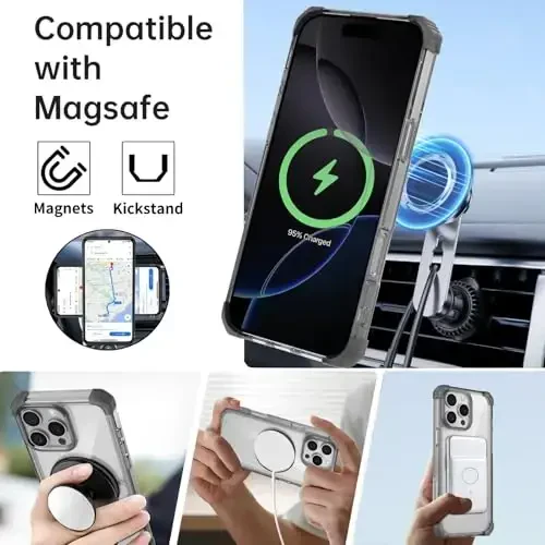 IYTRRYH for iPhone 16 Pro Case Magnetic Compatible with MagSafe Wireless Charging,with 2 Screen Protector,Built-in Kickstand,for 16 Pro Phone Case Military Grade Heavy Duty Protection Shockproof Black - 2