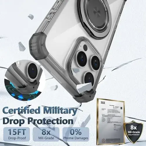 IYTRRYH for iPhone 16 Pro Case Magnetic Compatible with MagSafe Wireless Charging,with 2 Screen Protector,Built-in Kickstand,for 16 Pro Phone Case Military Grade Heavy Duty Protection Shockproof Black - 6