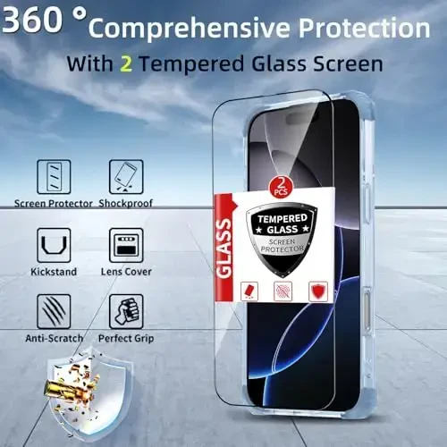 IYTRRYH for iPhone 16 Pro Case Magnetic Compatible with MagSafe Wireless Charging,with 2 Screen Protector,Built-in Kickstand,for 16 Pro Phone Case Military Grade Heavy Duty Protection Shockproof Blue - 3