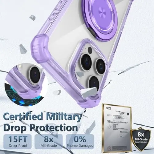 IYTRRYH for iPhone 16 Pro Case Magnetic Compatible with MagSafe Wireless Charging,with 2 Screen Protector,Built-in Kickstand,for 16Pro Phone Case Military Grade Heavy Duty Protection Shockproof Purple - 7