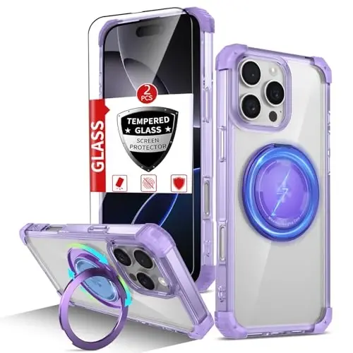 IYTRRYH for iPhone 16 Pro Case Magnetic Compatible with MagSafe Wireless Charging,with 2 Screen Protector,Built-in Kickstand,for 16Pro Phone Case Military Grade Heavy Duty Protection Shockproof Purple - 12