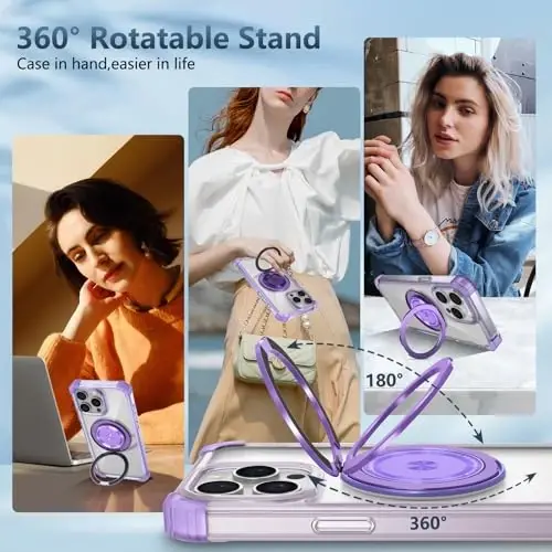 IYTRRYH for iPhone 16 Pro Case Magnetic Compatible with MagSafe Wireless Charging,with 2 Screen Protector,Built-in Kickstand,for 16Pro Phone Case Military Grade Heavy Duty Protection Shockproof Purple - 4
