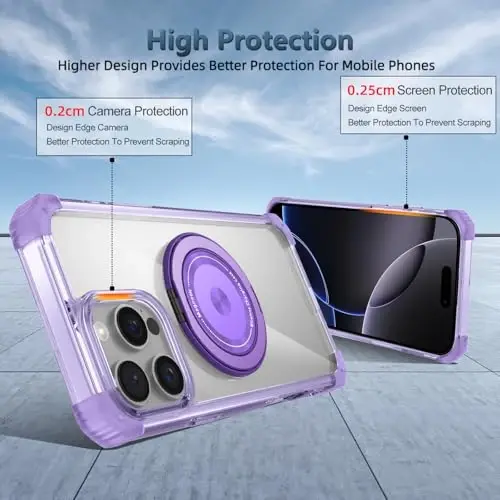 IYTRRYH for iPhone 16 Pro Case Magnetic Compatible with MagSafe Wireless Charging,with 2 Screen Protector,Built-in Kickstand,for 16Pro Phone Case Military Grade Heavy Duty Protection Shockproof Purple - 8