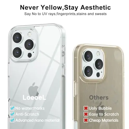 LoeoeL for iPhone 16 Pro Case Clear, Transparent Hybrid 16 Pro Phone Case [Hard Plastic & Soft Silicone Bumper] Acrylic Non Yellowing Thin Slim Protective Cover for Women, Crystal Clear - 4