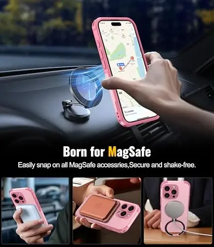 Oneagle Magnetic Stand for iPhone 16 Pro Case with 9H Screen Protector [Fit for MagSafe][Dual Layer][Invisible Metal Kickstand] Heavy Duty 12FT Military Shockproof Phone case for 16 Pro Pink - 5