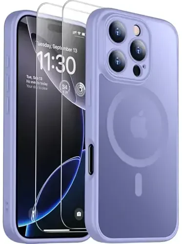 SPIDERCASE Designed for iPhone 16 Pro Case, Magnetic Translucent[2+Tempered Glass Screen Protector] [Camera Protection] Anti-Fingerprint Anti-Scratch for iPhone 16 Pro 6.3”, Light Purple - 1