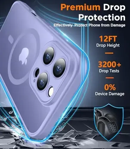 SPIDERCASE Designed for iPhone 16 Pro Case, Magnetic Translucent[2+Tempered Glass Screen Protector] [Camera Protection] Anti-Fingerprint Anti-Scratch for iPhone 16 Pro 6.3”, Light Purple - 3